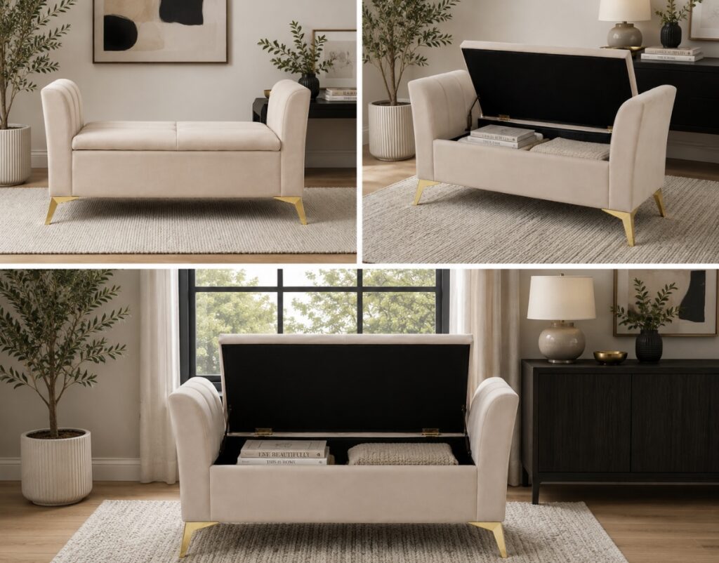 Natural colour ottoman chaise storage bench