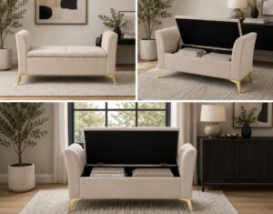 Natural colour ottoman chaise storage bench
