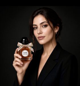 Woman holding a bottle of Twilly dHermes