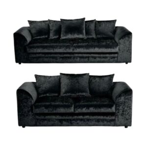 A three seater and a 2 seater black velvet sofas