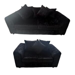 3 seater and two seater black crushed velvet sofas