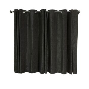 Apair of blackout curtains in the closed position