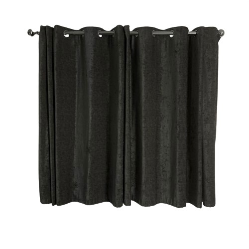 Apair of blackout curtains in the closed position