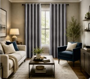 Blackout eyelet curtains in a room