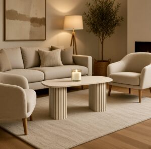 OHS ribbed coffee table in natural in a lounge