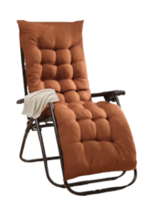 Garden lounger with brown cushion pad and blanket over the arm