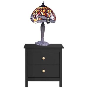 tiffany lamp on a black bedside table