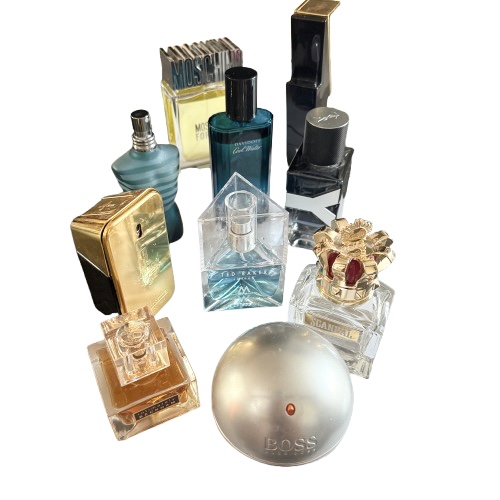 Designer aftershaves grouped together