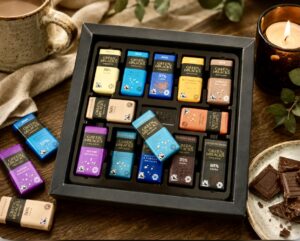Open box of Green & Blacks mini chocolate bars